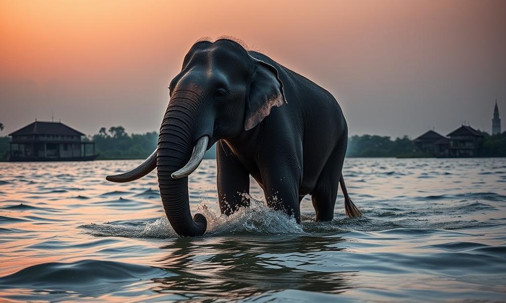 Mysterious wild elephant swims across Mekong to Laos every year